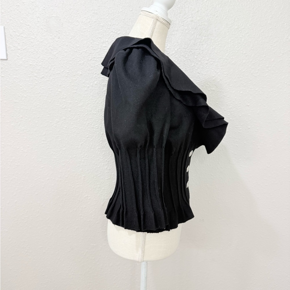 Vintage Arden B Black Wool Corset Jacket Victorian Romantic Pleated Ruffle Top - Picture 4 of 9